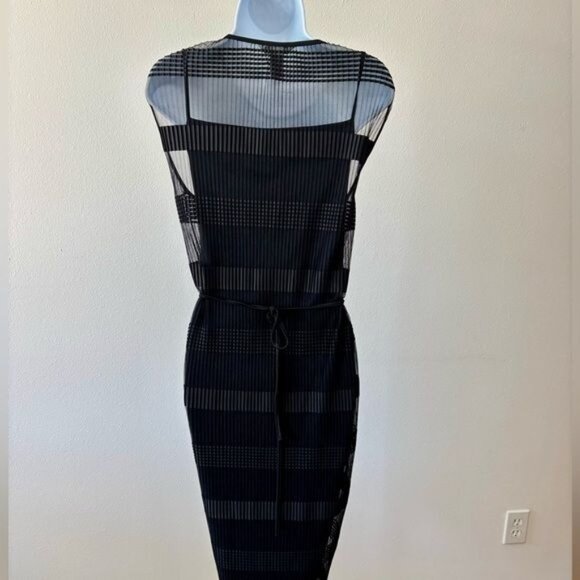 Y2K H & M Large Midi Striped Sheer Mesh BodyCon Festival Avant-Garde Gothic Glam - Picture 2 of 12